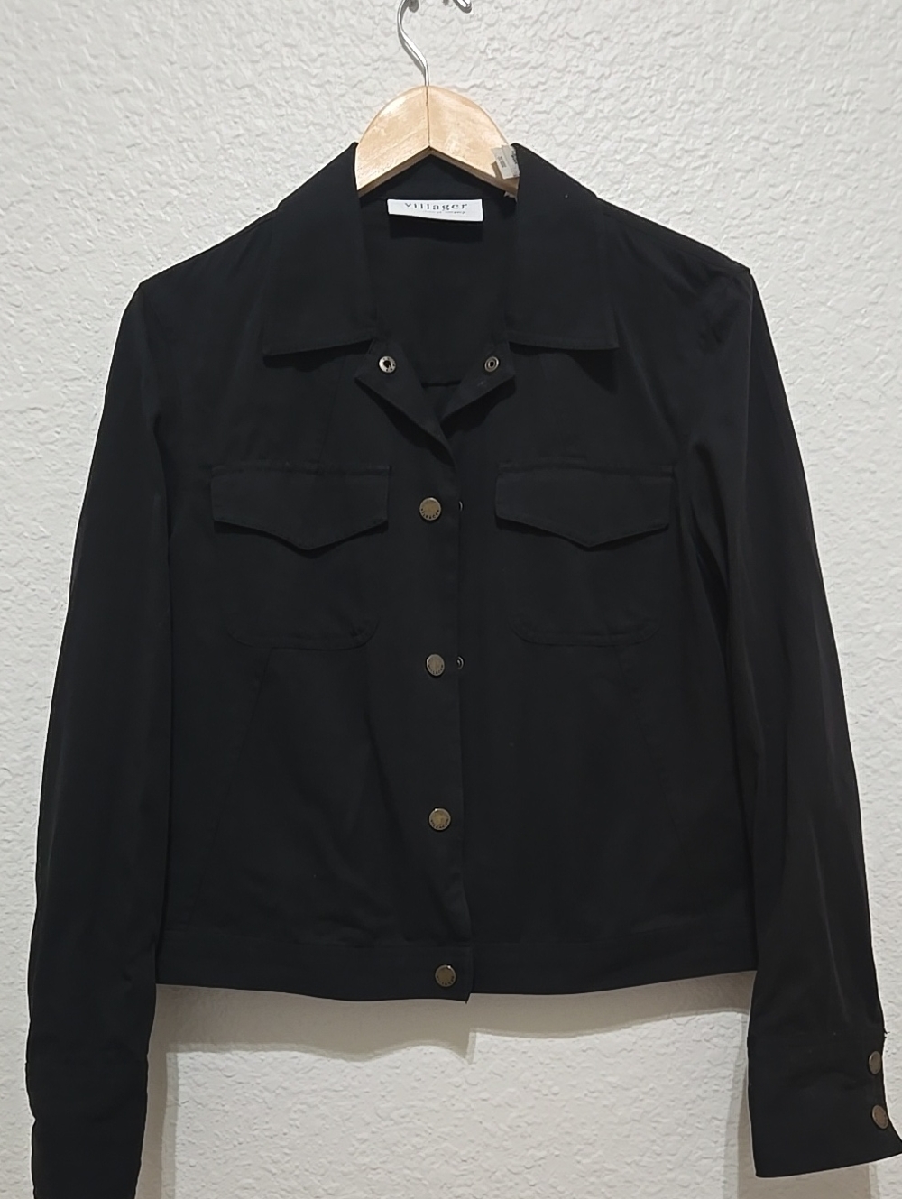 Villager Lyocell/Cotton Blend Black Button-Front Utility Lightweight Jacket
